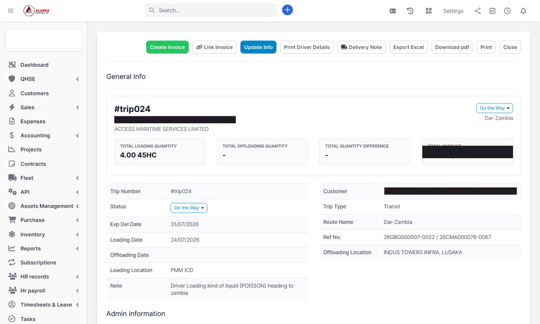 Single fleet trip detail record